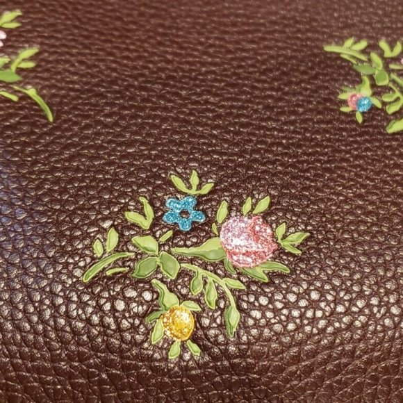 ❤️HTF RARE❤️ COACH CROSS STITCH FLORAL LEATHER PRAIRIE SATCHEL Oxblood - Picture 8 of 13